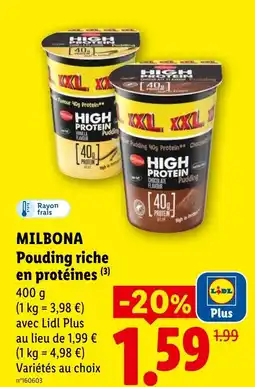 Lidl Milbona pouding riche en protéines offre