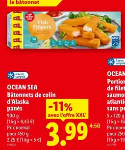 Lidl Ocean sea bâtonnets de colin d'alaska panés offre