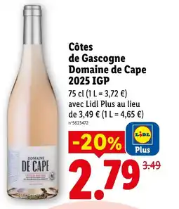Lidl Côtes de gascogne domaine de cape 2025 igp offre