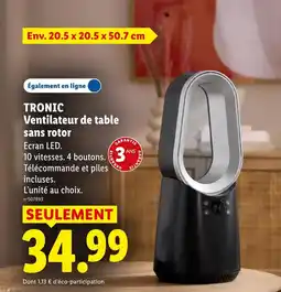 Lidl Tronic ventilateur de table sans rotor offre