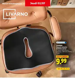 Lidl Livarno coussin mémoire de forme coccyx offre