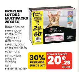 Animalis Proplan lot de 2 multipacks 20x85g offre