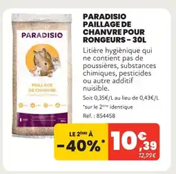 Animalis Paradisio paillage de chanvre pour rongeurs - 30l offre