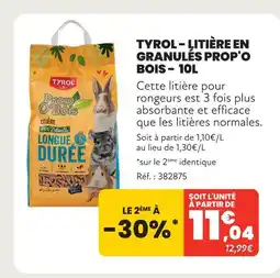 Animalis Tyrol litière en granulés prop'o bois - 10l offre