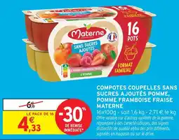 Intermarché Express Materne compotes coupelles sans sucres ajoutés pomme, pomme framboise fraise offre