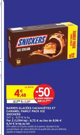 Intermarché Express Snickers barres glacées cacahuètes et caramel family pack x12 offre