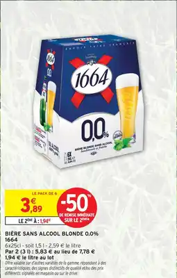 Intermarché 1664 bière sans alcool blonde 0.0% offre