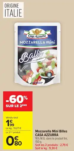 Carrefour Mozzarella Mini Billes CASA AZZURRA offre