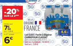 Carrefour Lait U.H.T. Facile à Digérer CARREFOUR CLASSIC offre