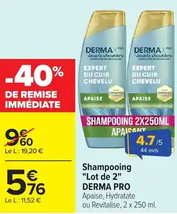Carrefour Shampooing lot de 2 derma pro offre