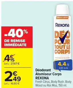Carrefour Déodorant atomiseur corps rexona offre