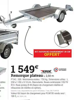 Espace emeraude Remorque plateau offre
