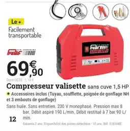 Espace emeraude Compresseur valisette sans cuve 1,5 HP offre