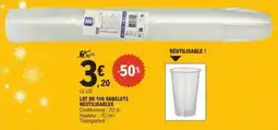 E.Leclerc Lot de 100 gobelets réutilisables offre