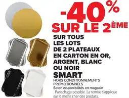 Carrefour SUR TOUS LES LOTS DE 2 PLATEAUX EN CARTON EN OR, ARGENT, BLANC OU NOIR SMART offre