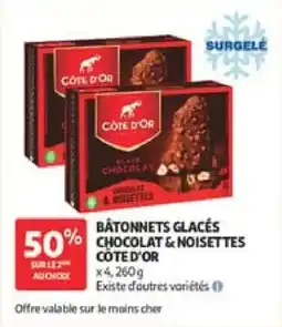 Auchan Bâtonnets glacés chocolat & noisettes côte d'or offre