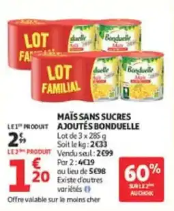 Auchan Maïs sans sucres ajoutés bonduelle offre