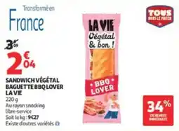 Auchan Sandwich végétal baguette bbq lover la vie offre