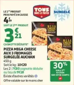 Auchan Pizza mega cheese aux 3 fromages surgelee auchan offre
