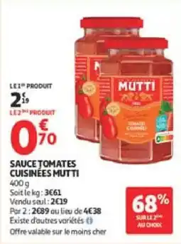 Auchan Sauce tomates cuisinées mutti offre
