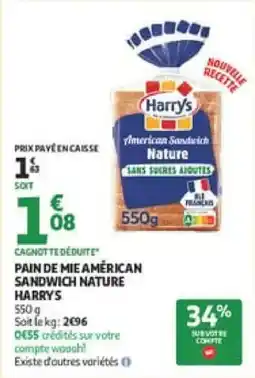 Auchan Pain de mie américan sandwich nature harry's offre