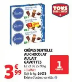 Auchan Crêpes dentelle au chocolat au lait gavottes offre
