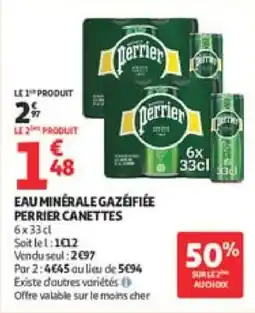 Auchan Eau minérale gazéifiée perrier canettes offre