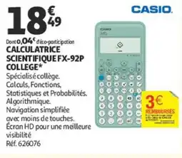 Auchan CALCULATRICE SCIENTIFIQUE FX-92P COLLEGE offre