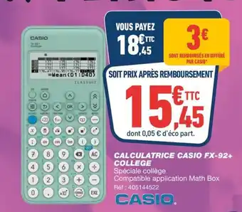 Bureau Vallée CALCULATRICE CASIO FX-92+ COLLEGE offre