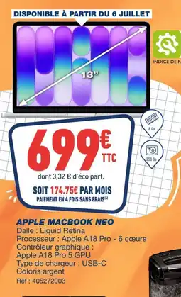 Bureau Vallée APPLE MACBOOK NEO offre