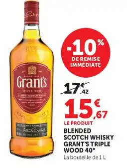 Super U Blended scotch whisky grant's triple wood 40° offre