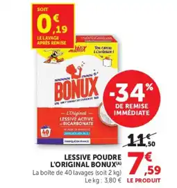 Super U BONUX Lessive poudre l'original offre