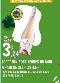 E.Leclerc LISTEL Igp vin rosé terres du mini grain de sel offre