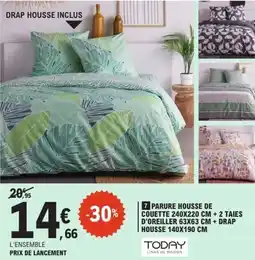 E.Leclerc Parure housse de couette + 2 taies d'oreiller drap housse offre