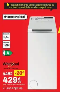 BUT WHIRPOOL Lave-linge top offre