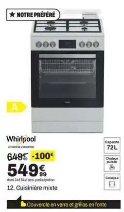 BUT WHIRPOOL Cuisinière mixte offre