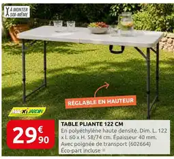 Rural Master Maxi jardin table pliante 122 cm offre