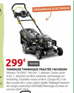 Rural Master Temver tondeuse thermique tractée t461de20v offre