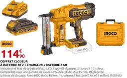 Rural Master Ingco coffret cloueur à batterie 20v + chargeur + batterie 2ah offre