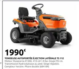 Rural Master Husqvarna tondeuse autoportée éjection latérale ts 112 offre