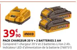 Rural Master Ingco pack chargeur 20 v + 2 batteries 2 ah offre