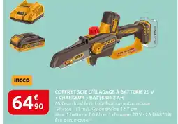 Rural Master Ingco coffret scie d'élagage à batterie 20 v + chargeur + batterie 2 ah offre