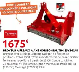 Rural Master Temver broyeur à fléaux à axe horizontal tb-125y3-eun offre