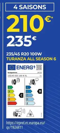 Euromaster Bridgestone 235/45 r20 100w turanza all season 6 offre