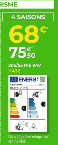 Euromaster Kumho tire 205/55 r16 94v ha32 offre