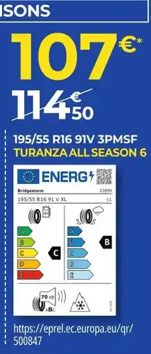 Euromaster Bridgestone 195/55 r16 91v 3pmsf turanza all season 6 offre