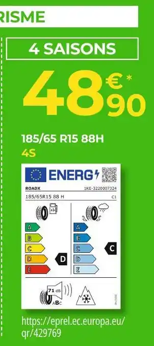 Euromaster Roadx 185/65 r15 88h 4s offre