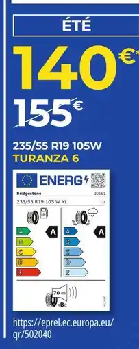 Euromaster Bridgestone 235/55 r19 105w turanza 6 offre
