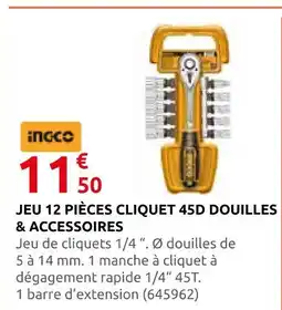 Rural Master Ingco jeu 12 pièces cliquet 45d douilles & accessoires offre