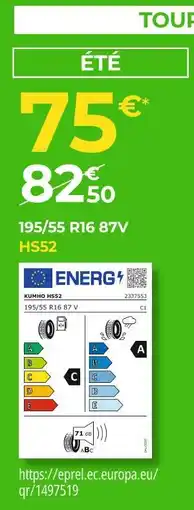 Euromaster Kumho tire 195/55 r16 87v hs52 offre